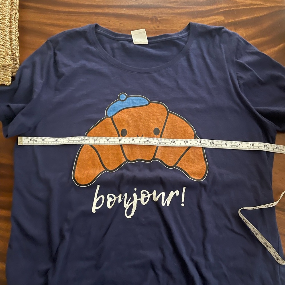 Bonjour Croissant T-Shirt - Navy Blue Size L - Picture 5 of 9